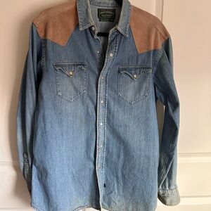 Vintage Polo by Ralph Lauren Blue Denim Western Shirt with Suede Brown Yokes